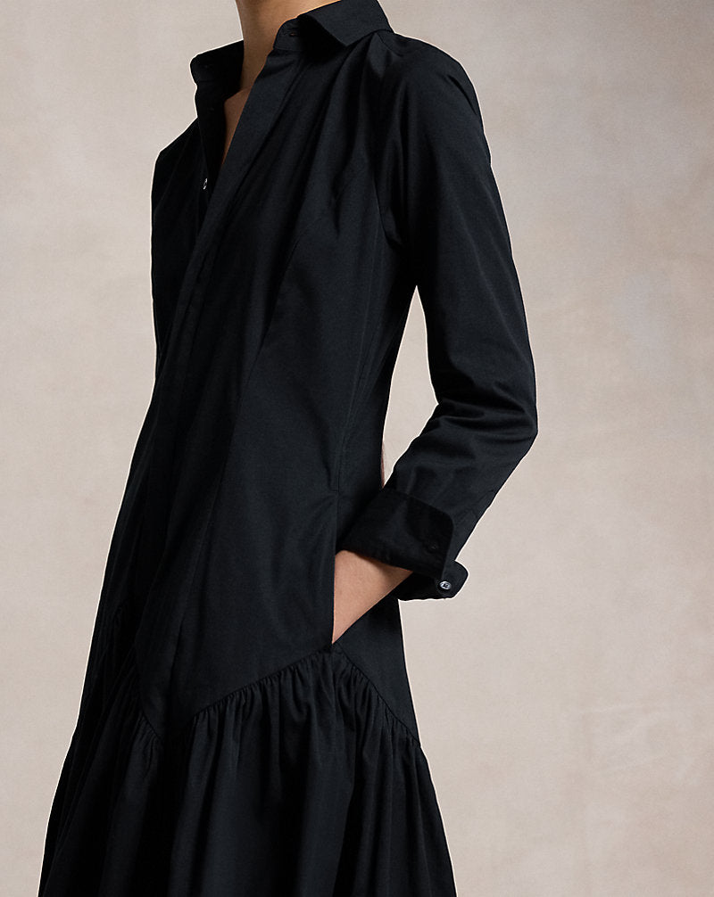 Shirred-Yoke Oxford Shirtdress Polo Black