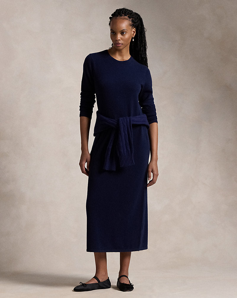 Cashmere Crewneck Jumper Dress Hunter Navy