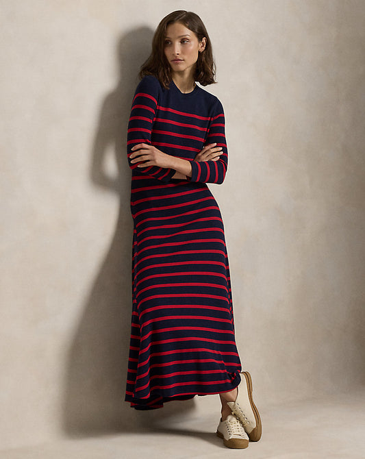 Striped Waffle-Knit Dress Hunter Navy/polo Sport Re