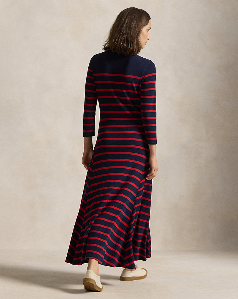 Striped Waffle-Knit Dress Hunter Navy/polo Sport Re
