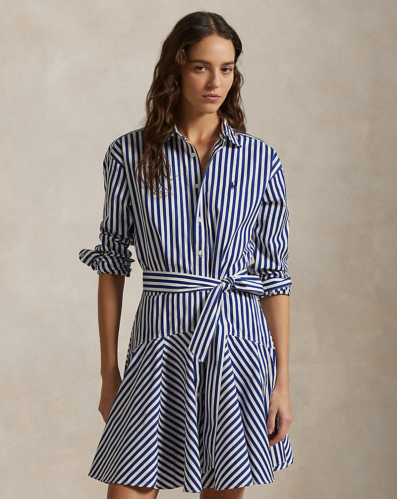 Striped Cotton Panelled Shirtdress Fall Royal/White