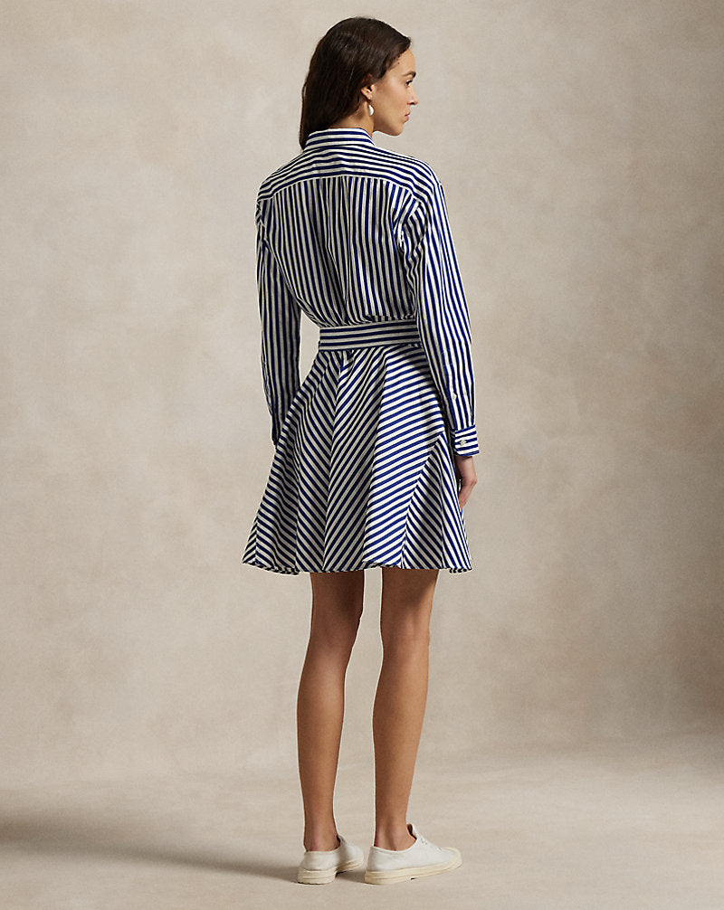 Striped Cotton Panelled Shirtdress Fall Royal/White