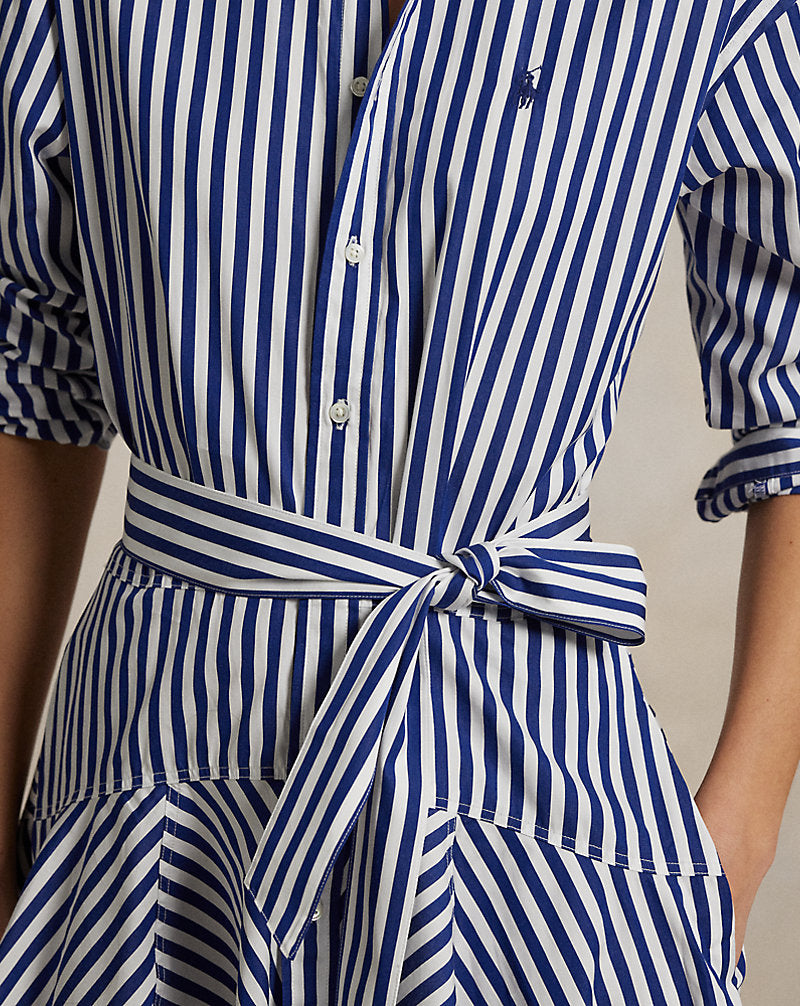 Striped Cotton Panelled Shirtdress Fall Royal/White