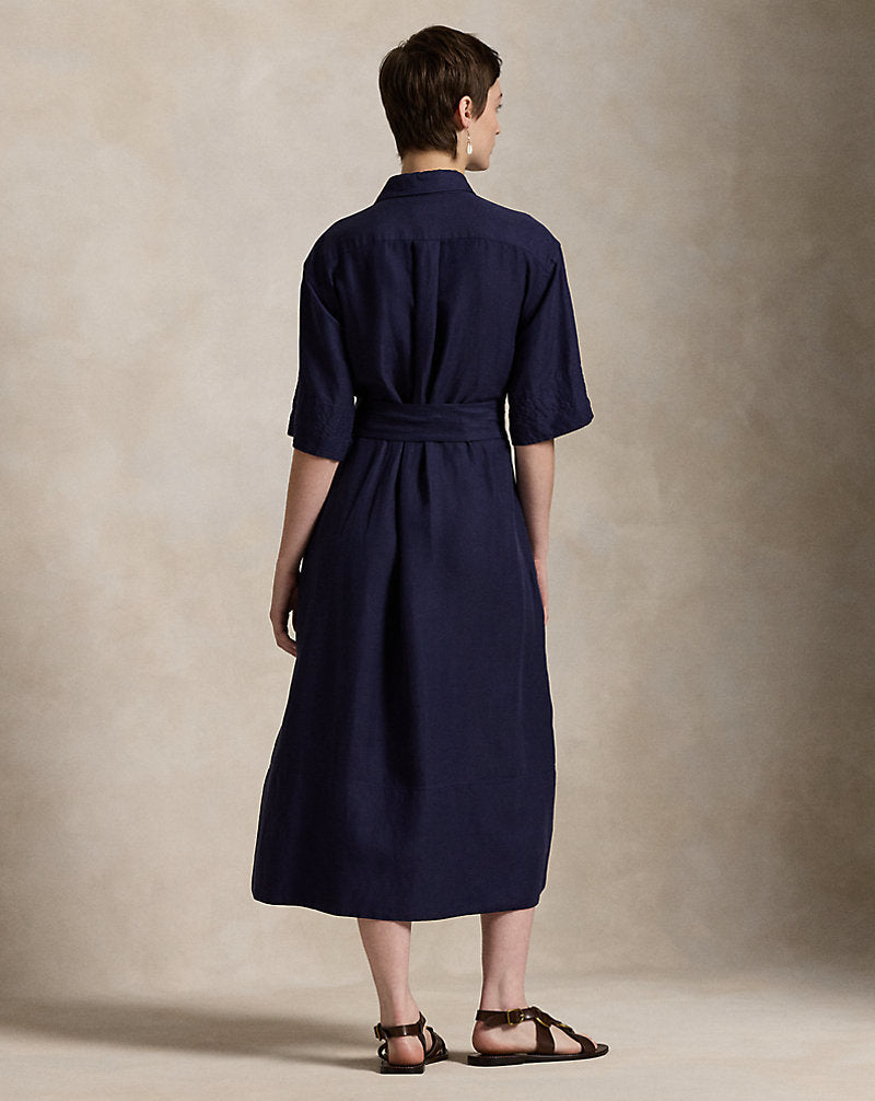 Belted Silk-Blend Shirtdress New Navy