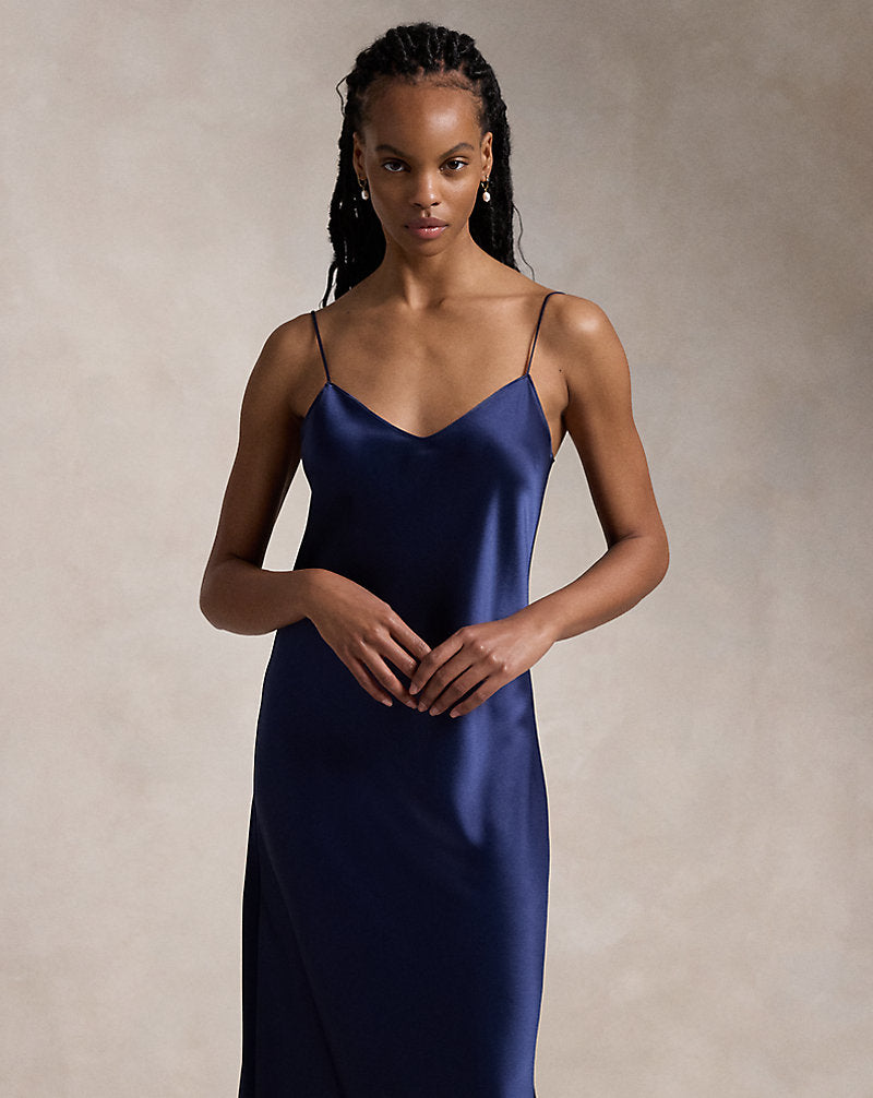 Satin Midi Slip Dress Newport Navy