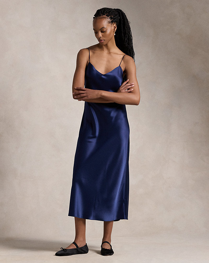 Satin Midi Slip Dress Newport Navy