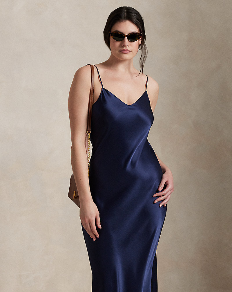 Satin Midi Slip Dress Newport Navy
