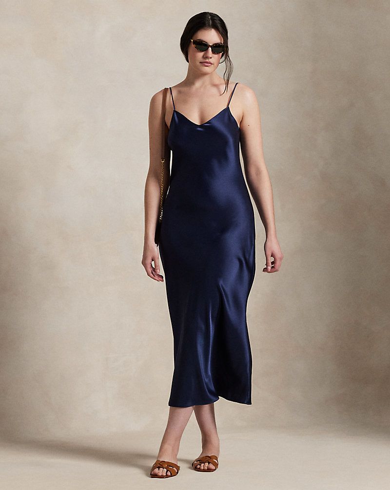 Satin Midi Slip Dress Newport Navy