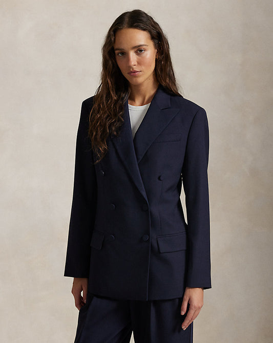 Double-Breasted Silk-Lapel Wool Blazer Navy