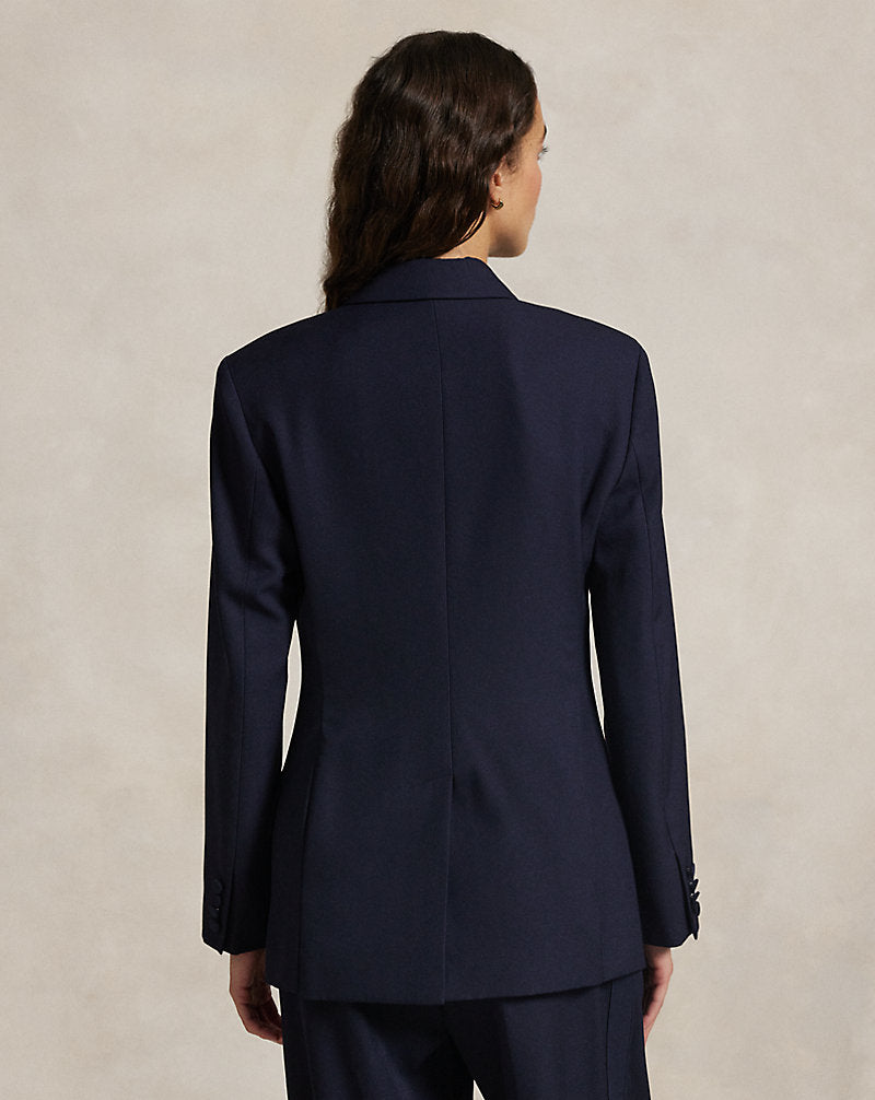 Double-Breasted Silk-Lapel Wool Blazer Navy