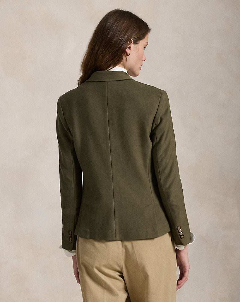 Double-Breasted Jacquard Knit Blazer Outdoor Olive