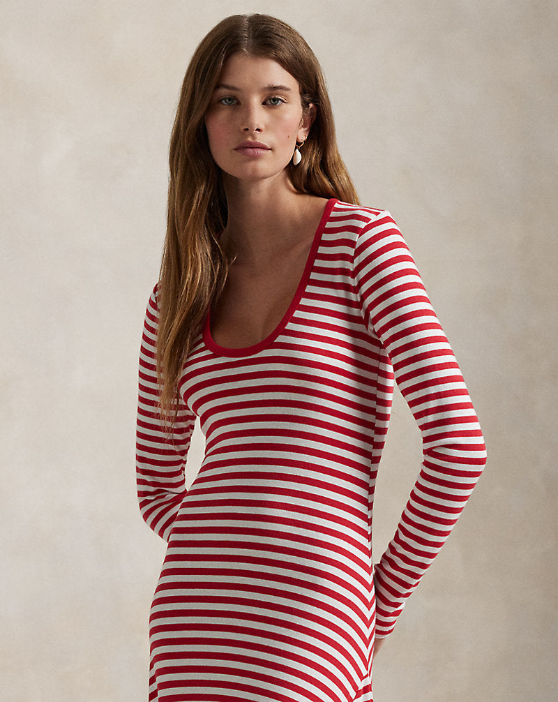 Striped Scoopneck Dress Bistro Red/white