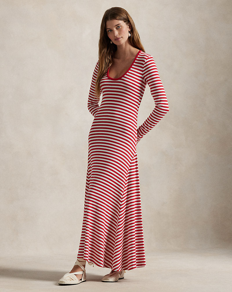 Striped Scoopneck Dress Bistro Red/white