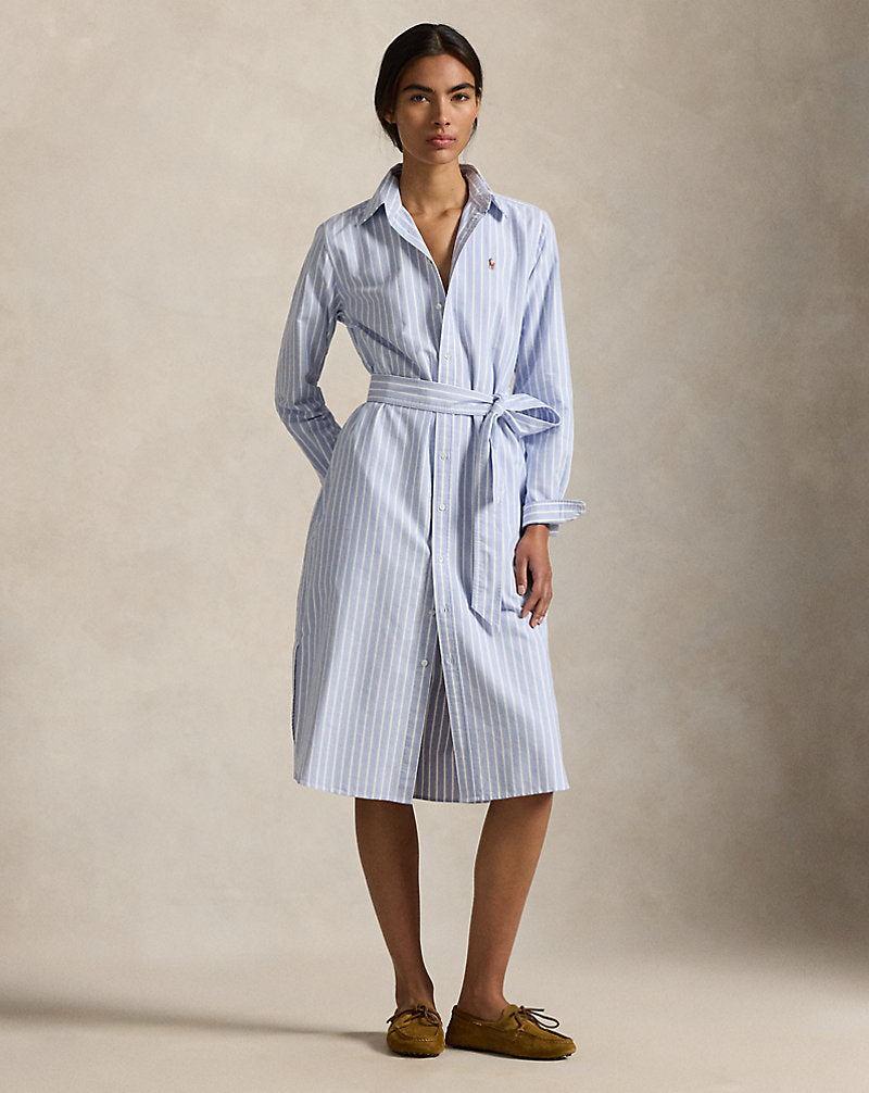Striped Cotton Oxford Belted Shirtdress Harbour Island Blue/White