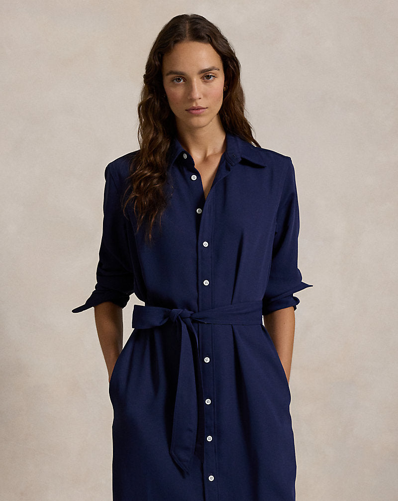 Satin Shirtdress Graphic Navy