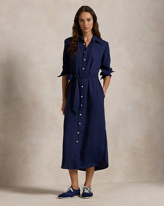 Satin Shirtdress Graphic Navy