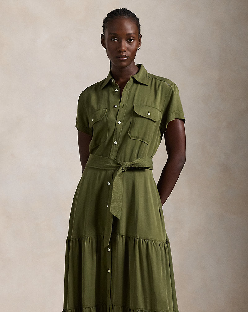 Belted Tiered Shirtdess Expedition Olive
