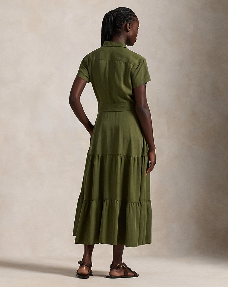 Belted Tiered Shirtdess Expedition Olive