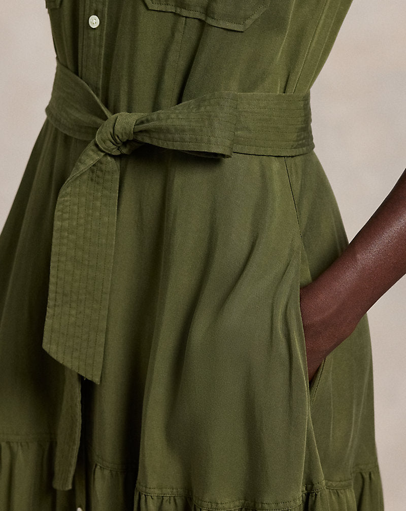 Belted Tiered Shirtdess Expedition Olive