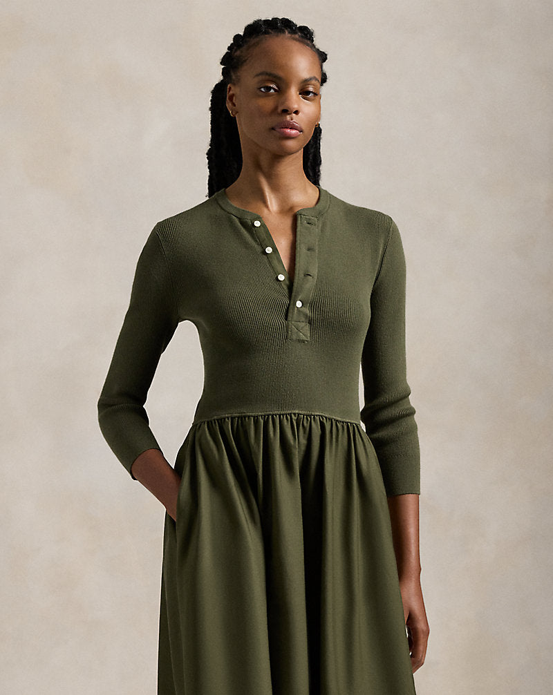 Henley-Bodice Dress Canopy Olive