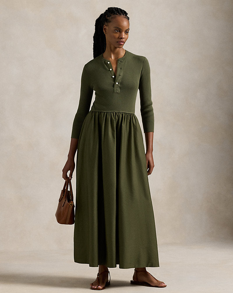 Henley-Bodice Dress Canopy Olive