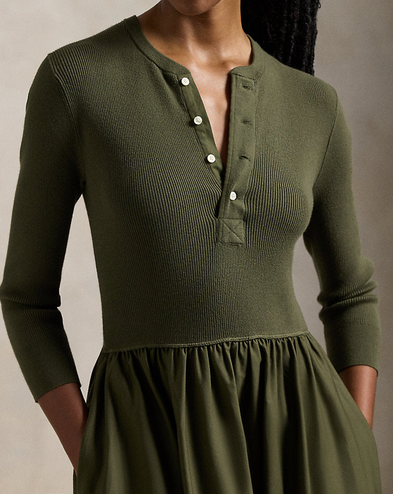 Henley-Bodice Dress Canopy Olive