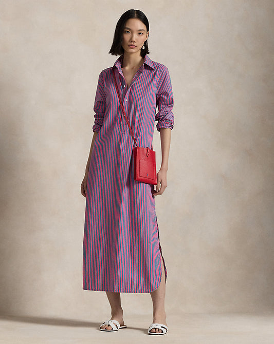 Striped Cotton Shirtdress Pink/Blue Multi Stripe