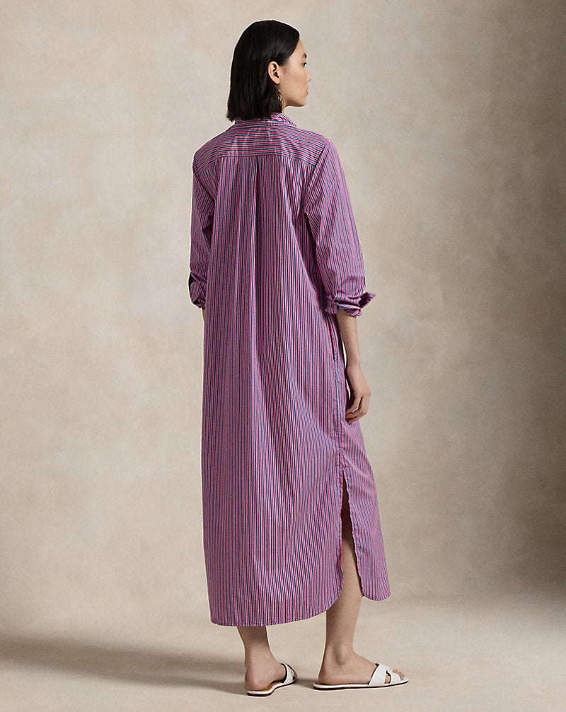 Striped Cotton Shirtdress Pink/Blue Multi Stripe