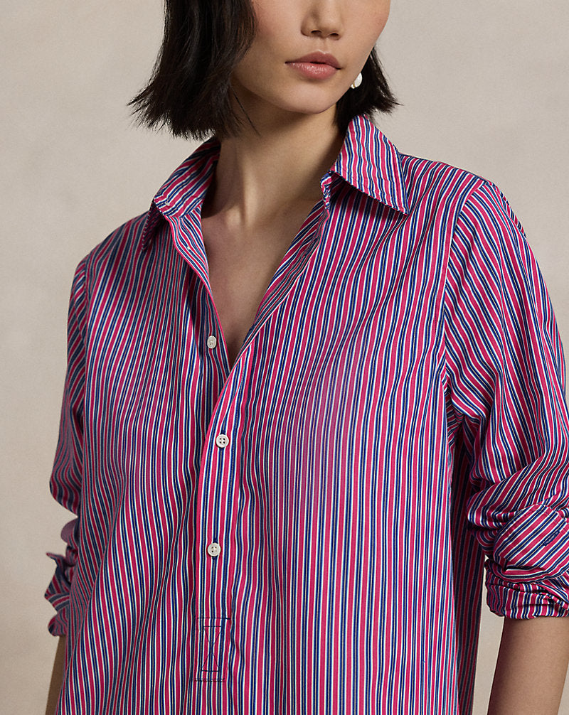 Striped Cotton Shirtdress Pink/Blue Multi Stripe