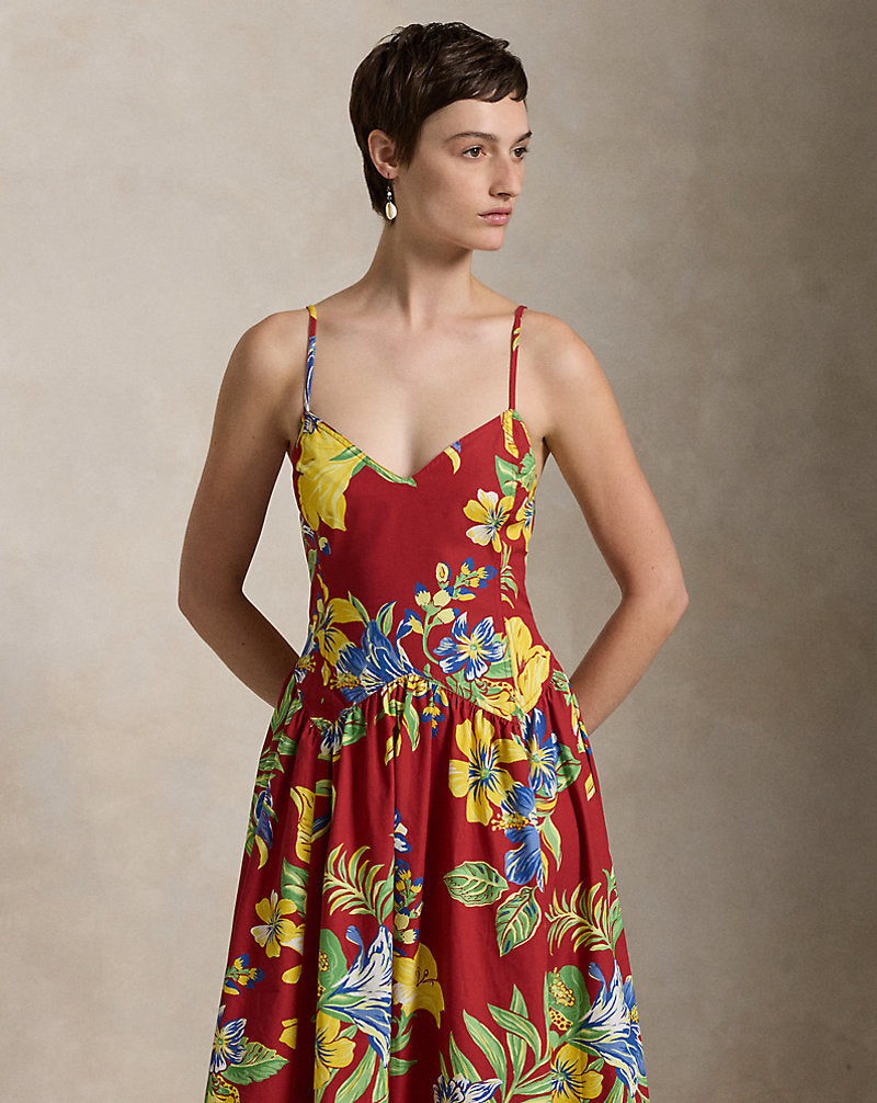 Tropical-Floral Cotton Poplin Dress Paradise Petals