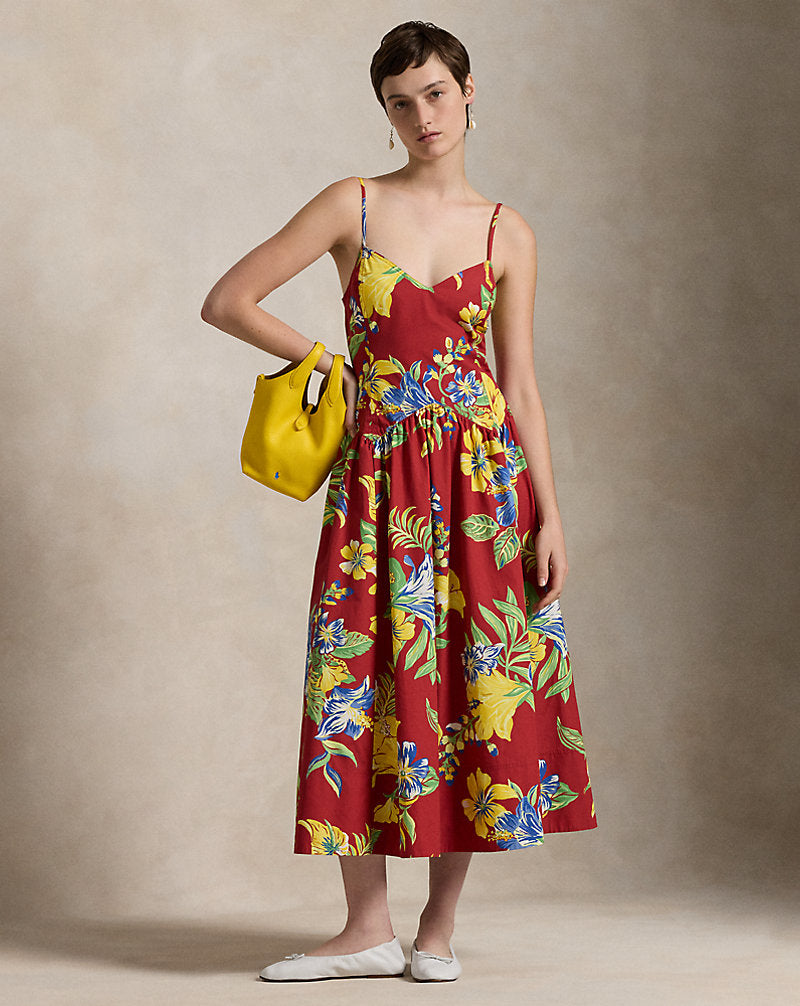 Tropical-Floral Cotton Poplin Dress Paradise Petals