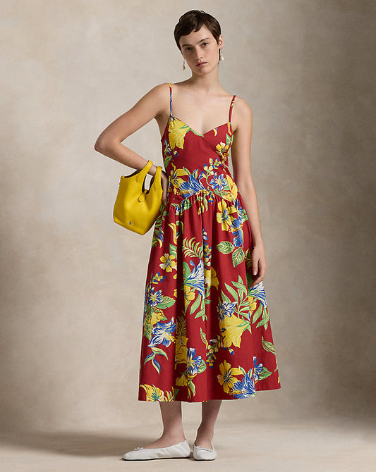 Tropical-Floral Cotton Poplin Dress Paradise Petals