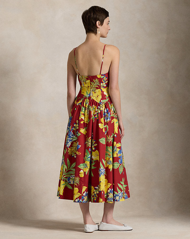 Tropical-Floral Cotton Poplin Dress Paradise Petals