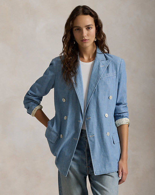 Double-Breasted Chambray Blazer Chambray