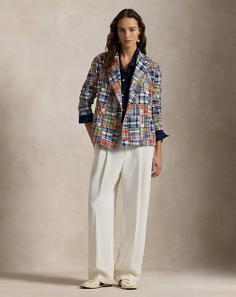 Plaid Cotton Double-Breasted Blazer Madras Multi