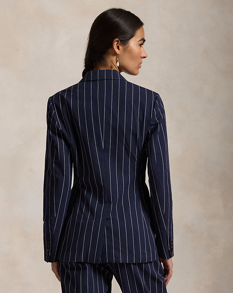 Pinstripe Cotton-Linen Blazer Navy/Cream