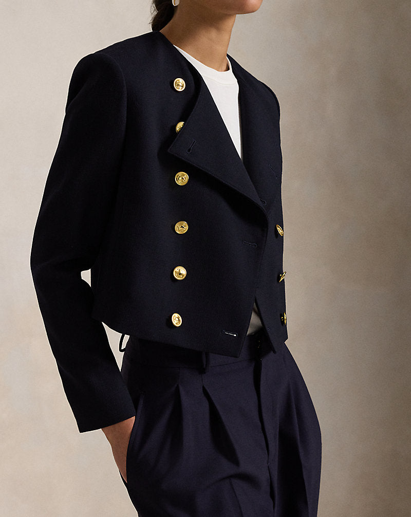 Wool Crepe Cropped Jacket Worth Navy