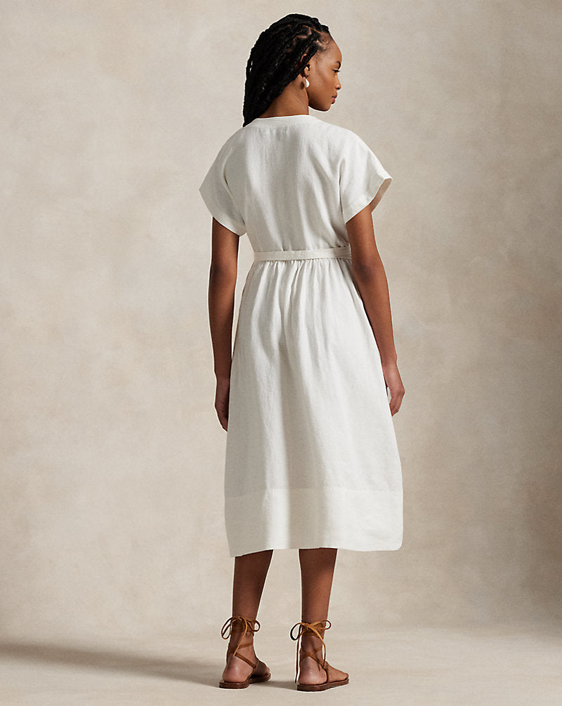 Hemp Short-Sleeve Wrap Dress Deckwash White