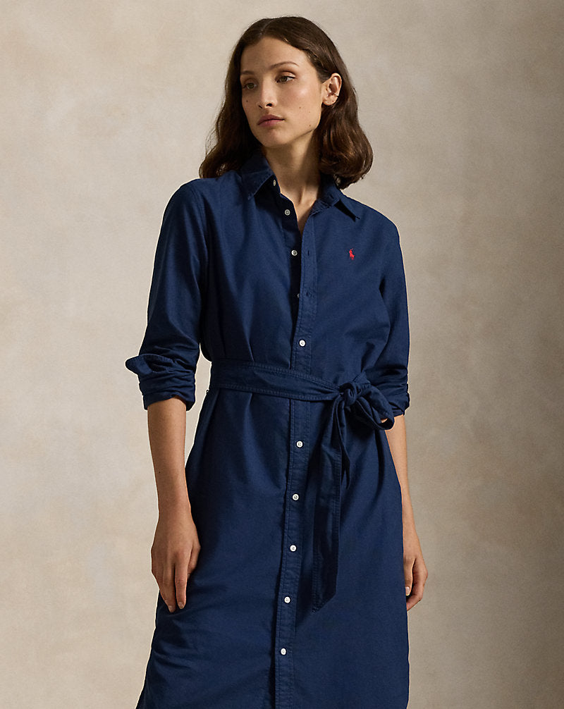 Cotton Oxford Belted Shirtdress Summer Navy