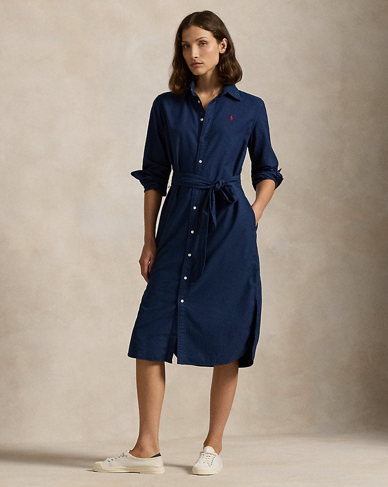 Cotton Oxford Belted Shirtdress Summer Navy