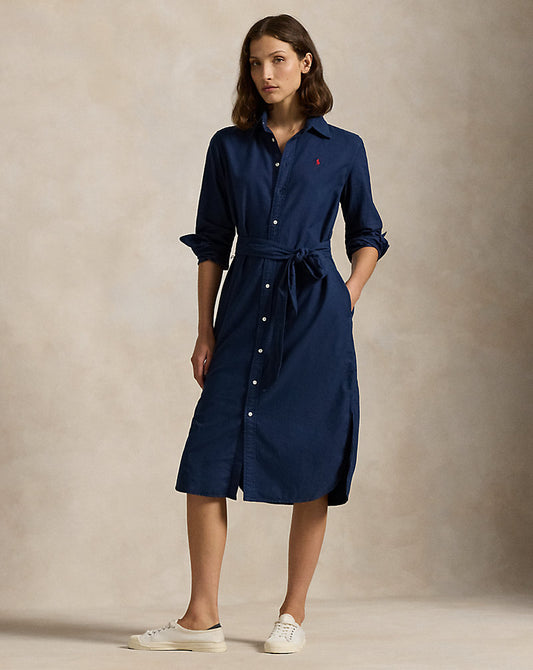 Cotton Oxford Belted Shirtdress Summer Navy