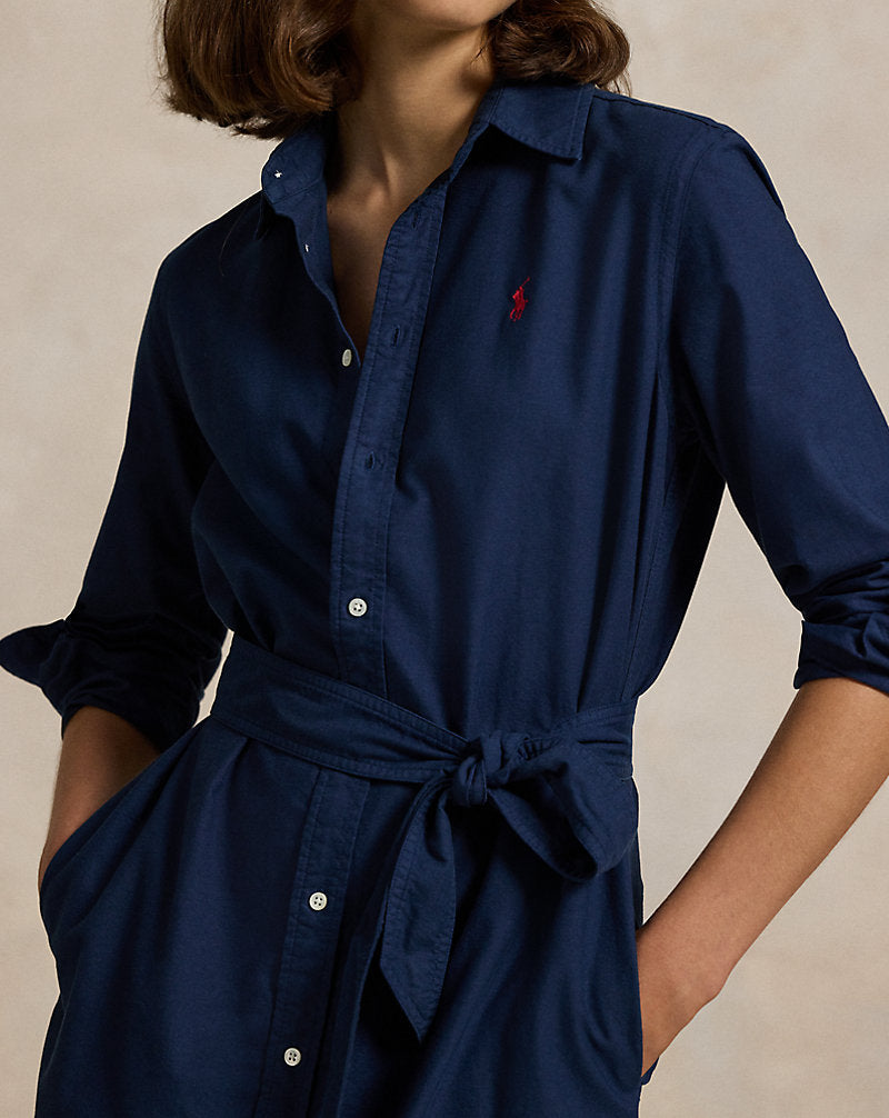 Cotton Oxford Belted Shirtdress Summer Navy