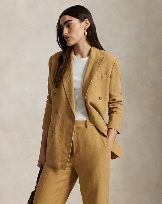 Double-Breasted Linen Blazer Sand Dune