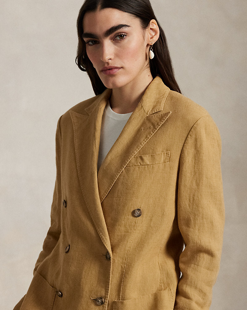 Double-Breasted Linen Blazer Sand Dune