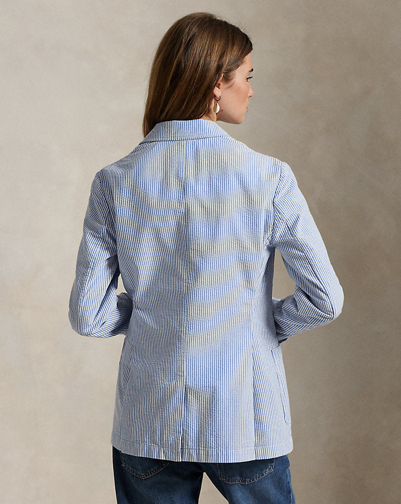 Striped Cotton Seersucker Blazer Bright Blue/White