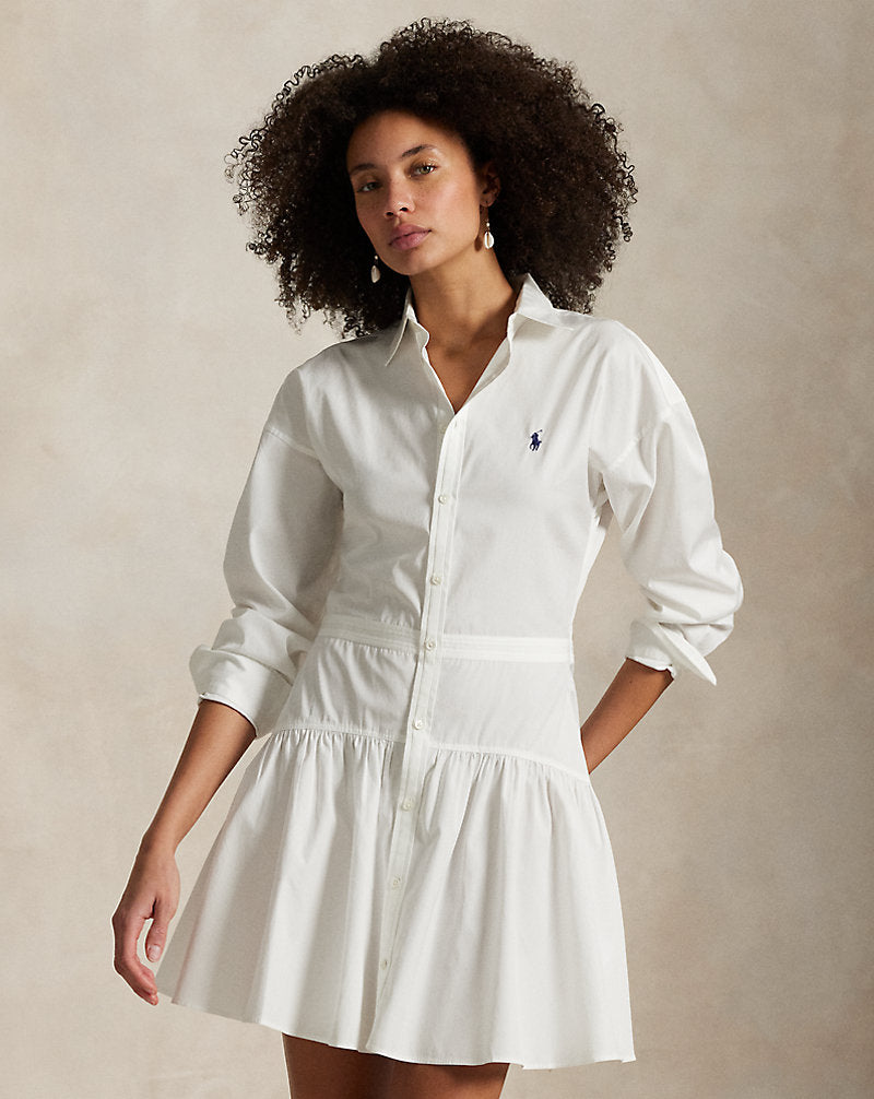 Cotton Broadcloth Panelled Shirtdress White
