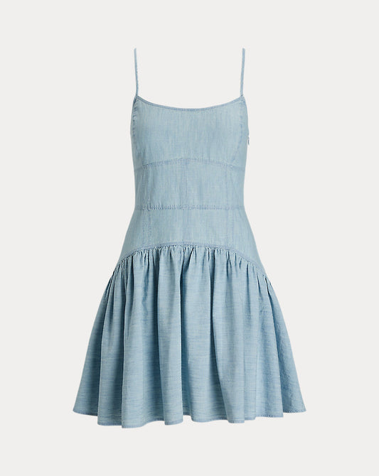 Panelled Cotton Chambray Dress Chambray