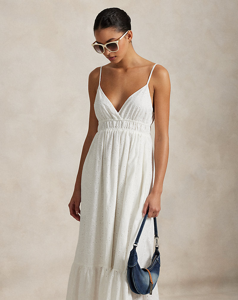 Eyelet Voile Sleeveless Dress White