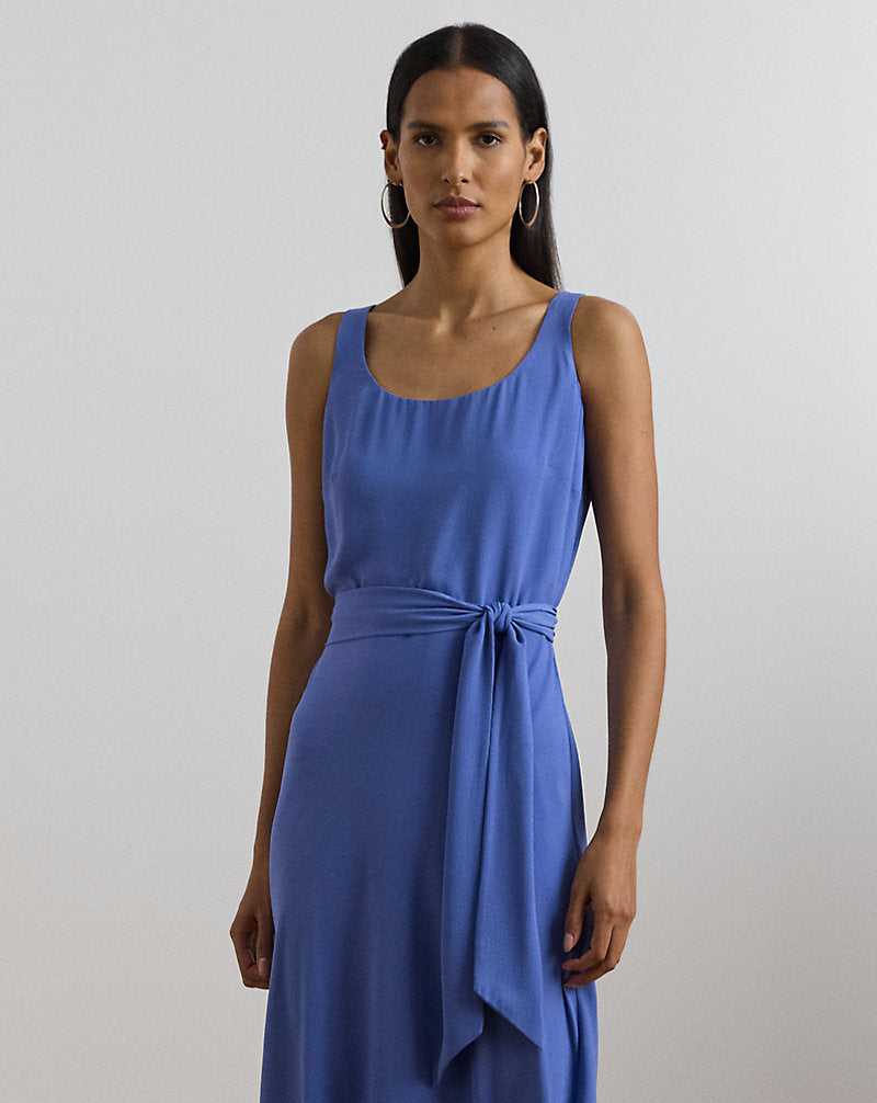 Belted Crepe Sleeveless Dress Soft Lazuli