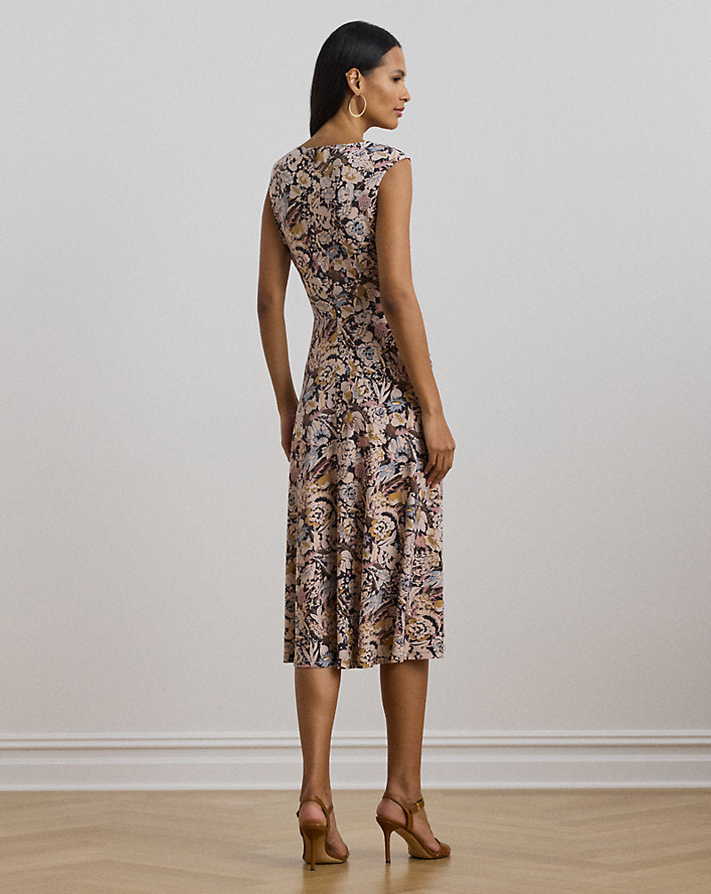 Floral Twist-Front Jersey Dress Brown Multi